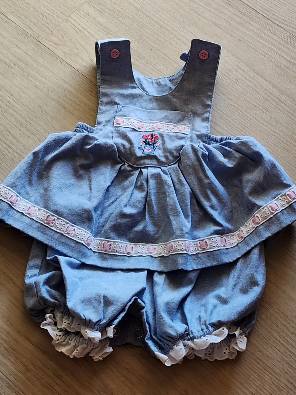 Blue Denim-Style Baby Dress with Pink Trim - Kids Accessories